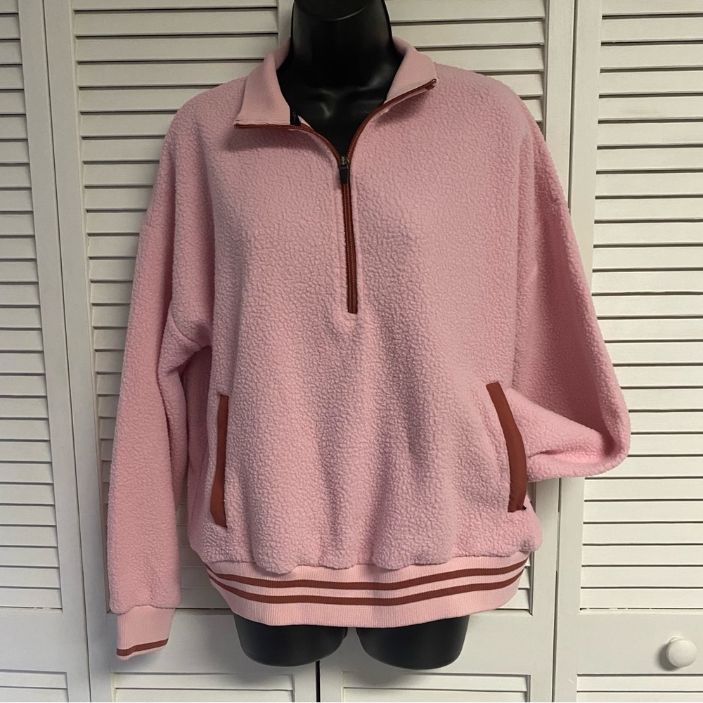 Zelos 1/2 Zip Light Pink Fleece Ribbed Hem Pullover Size Med